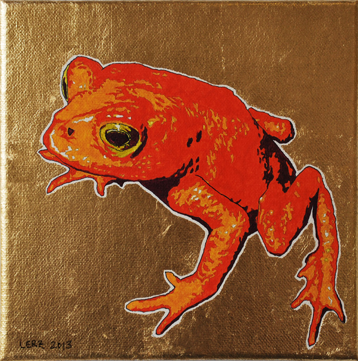 Goldkröte, Foto: Acryl, Blattgold auf Leinwand, 20 cm x 20 cm, 2013