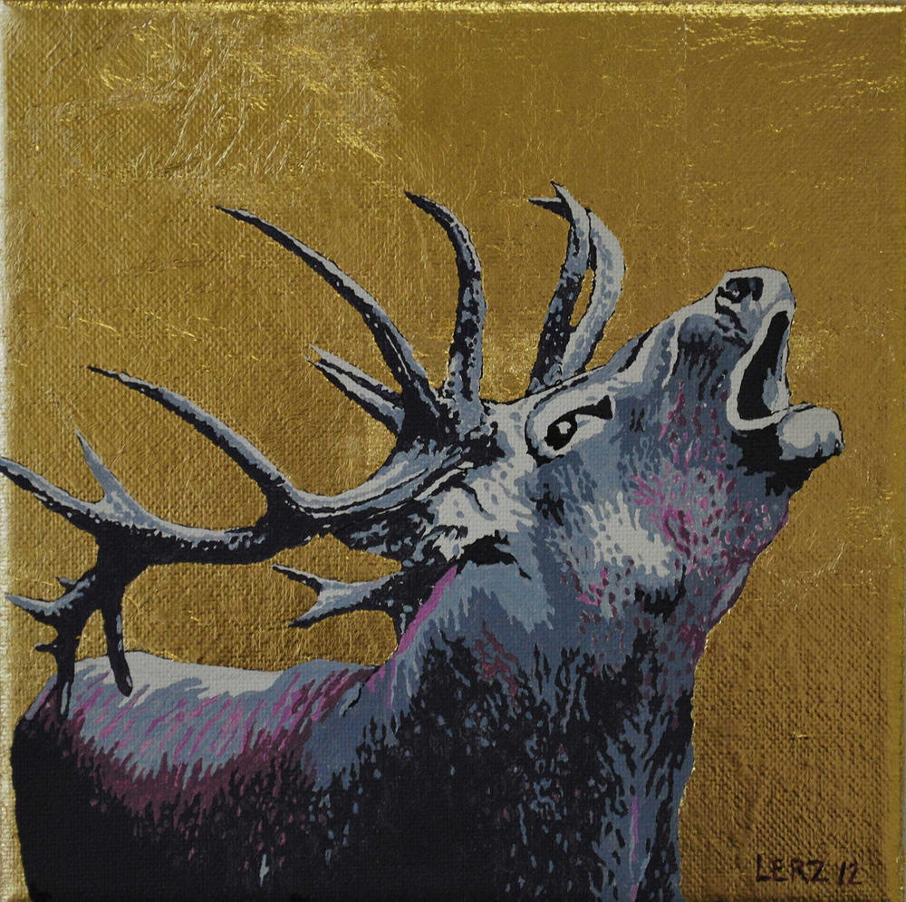 Hirschröhre, Foto: Acryl, Blattgold auf Leinwand, 20 cm x 20 cm, 2012
